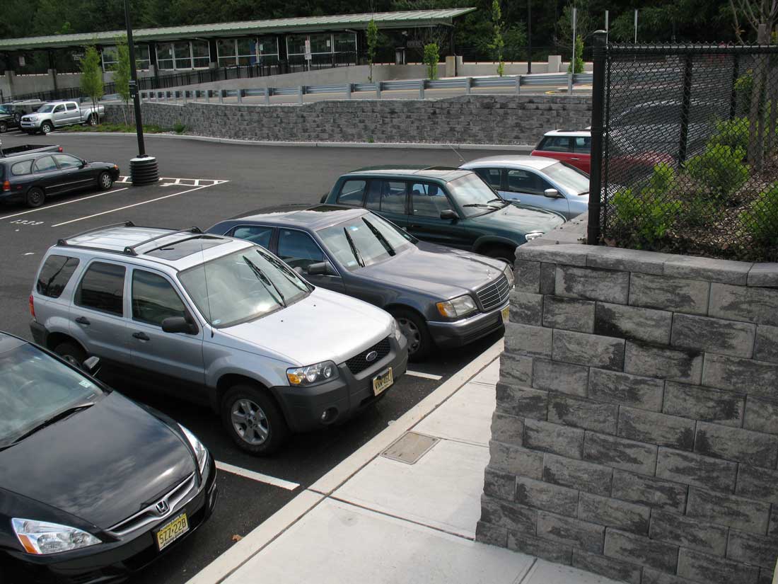 Parking lot retaining walls