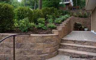 Retaining-Wall-blocks-with curves and stairs and landscaping in-Cincinnati-Ohio