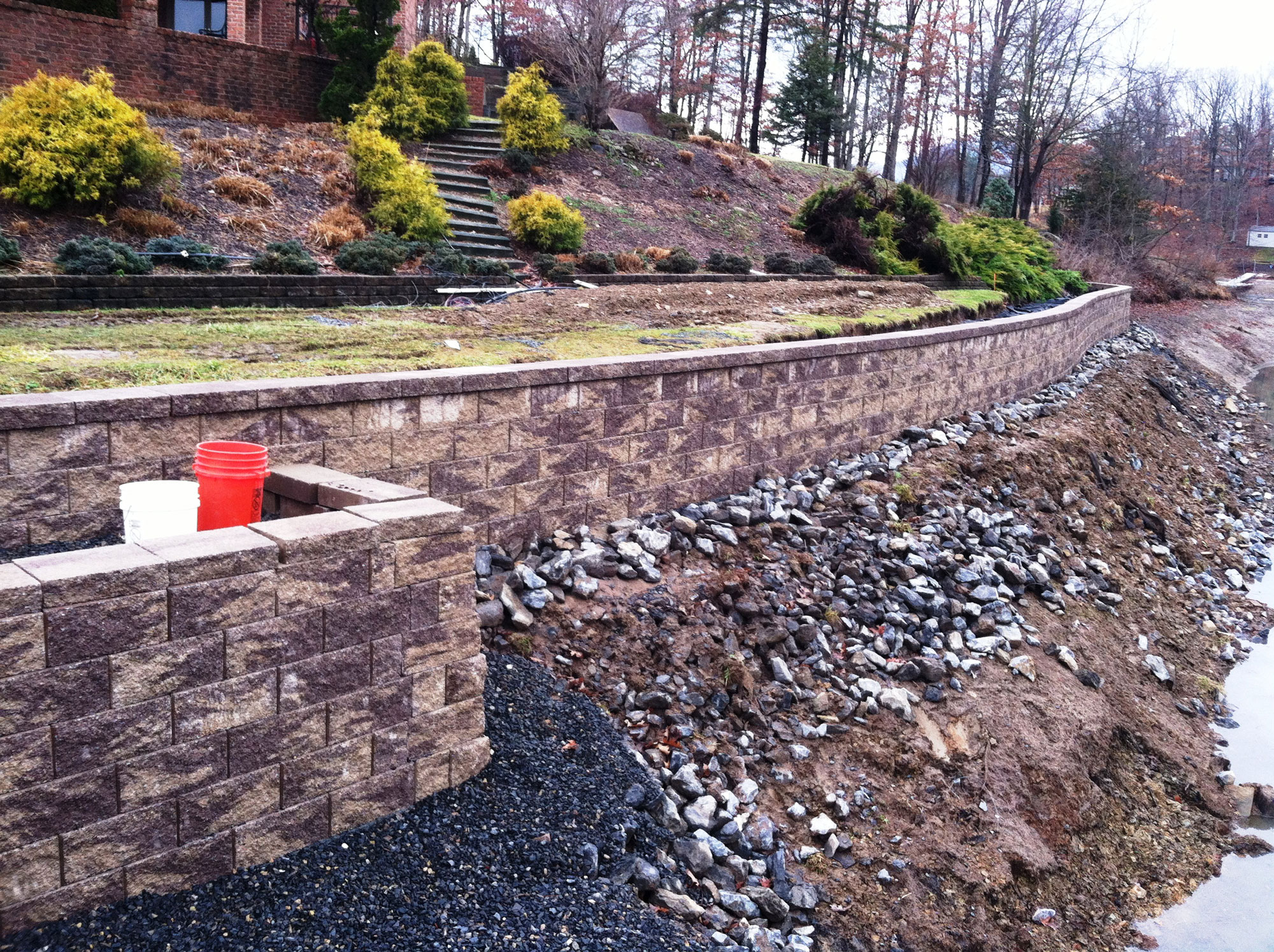 Waterfront Retaining Wall Construction with Dock