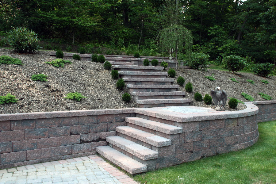 Backyard Retaining Wall with Multi-Level Stairs