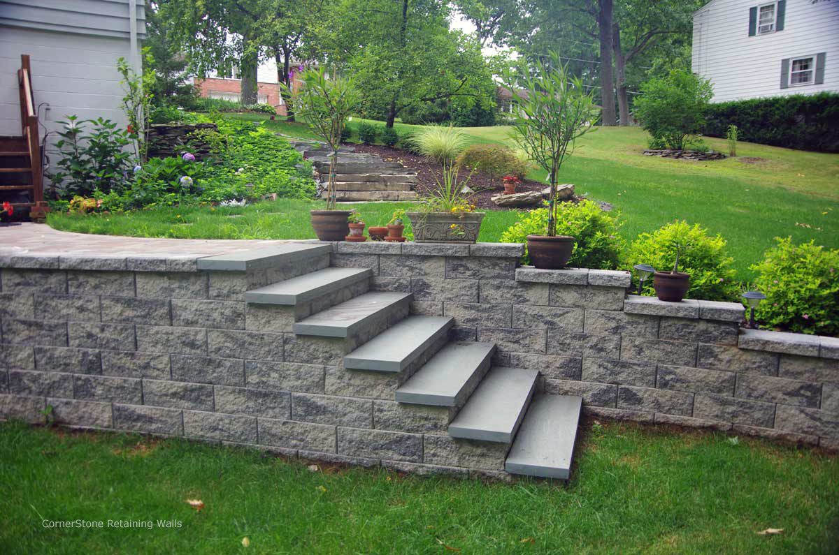 Landscape Retaining Walls & Stairs for Backyard