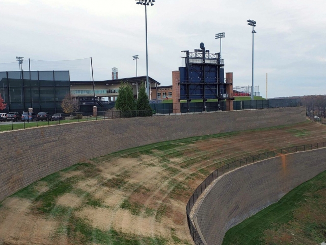 Liberty University Baseball Field with CornerStone Tall Retaining Wall