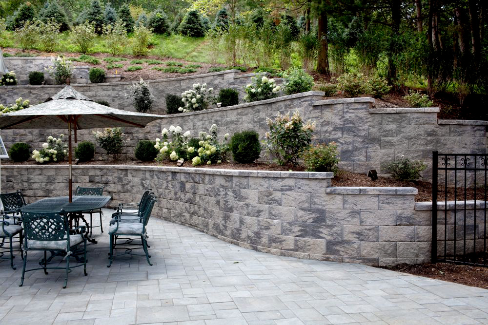Backyard CornerStone Retaining Wall Terraced for Planter Pockets