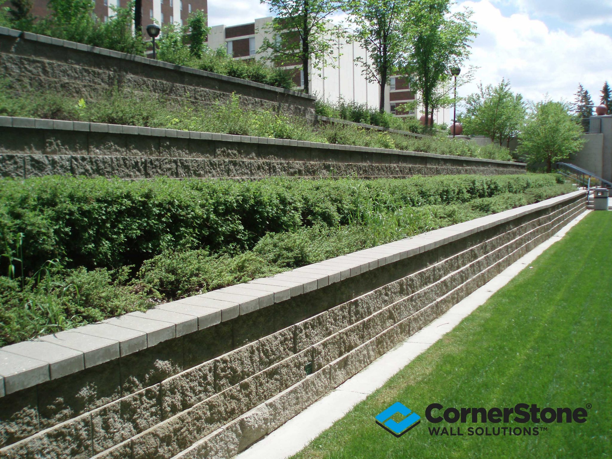 Long Terraced CornerStone Retaining Wall Design