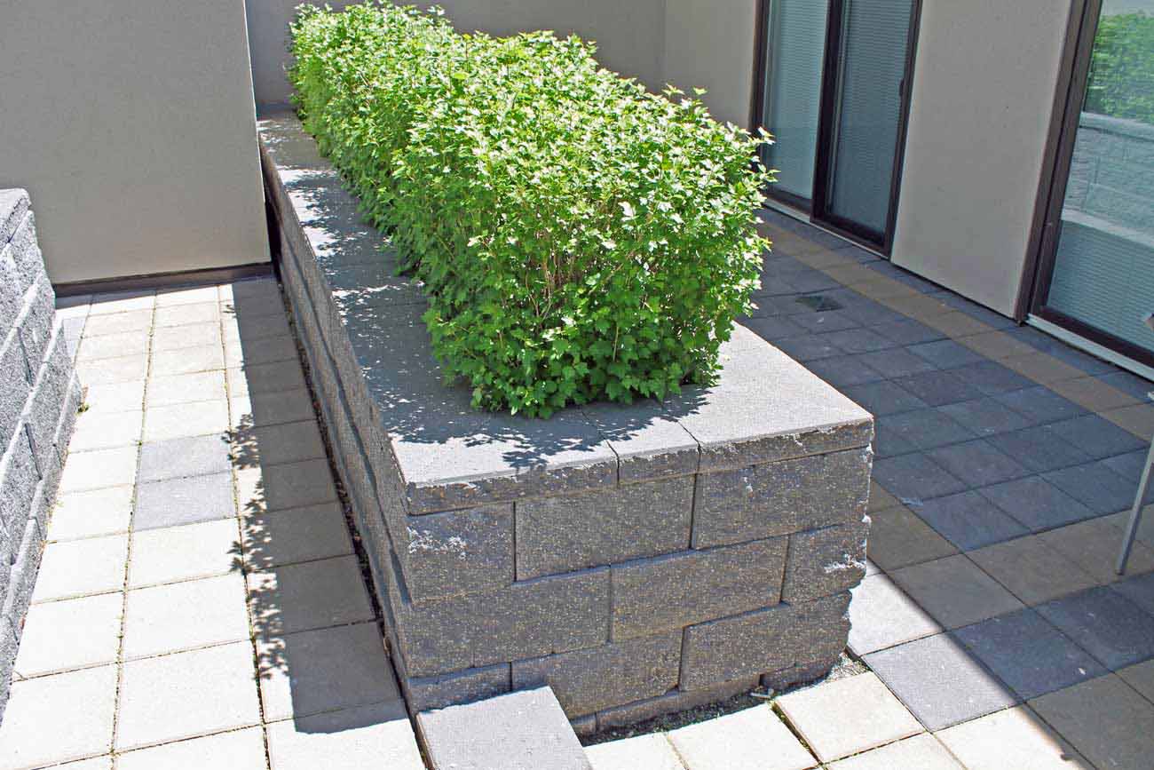 Green roof block for planter retaining walls