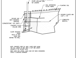 CornerStone 100 Fence atop Retaining Wall CAD Details.