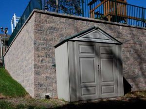 Tall property extension retaining wall with properly installed CornerStone 100.