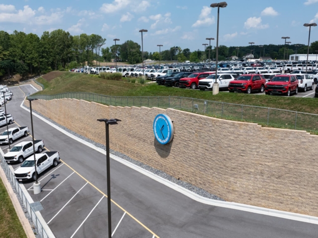 CornerStone 100 terraced retaining wall parking area.